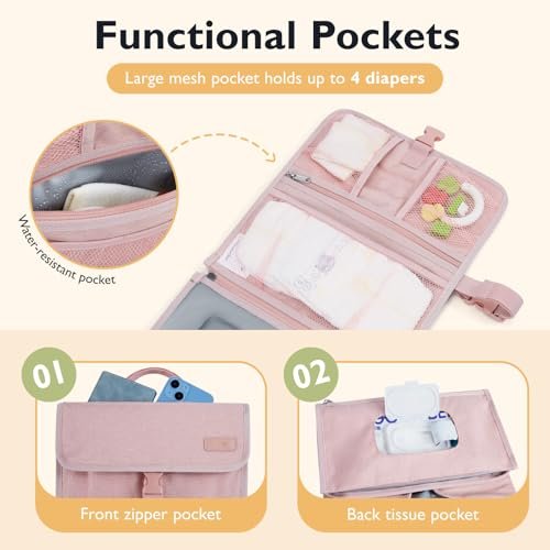 mommore Portable Changing Pad for Newborn Expandable Diaper Changing Pad with Wipes Pockets Water Resistance Baby Changing Pad for Travel, Shopping, Shower Gifts