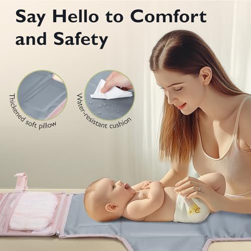 mommore Portable Changing Pad for Newborn Expandable Diaper Changing Pad with Wipes Pockets Water Resistance Baby Changing Pad for Travel, Shopping, Shower Gifts