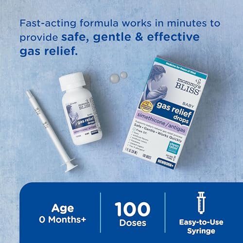 Mommy's Bliss Gas Relief Drops Bottle, Simethicone Drops for Infants, Relieves Stomach Discomfort, Safe & Gentle, Ginger Flavor, 1 Fl Oz (Pack of 1)