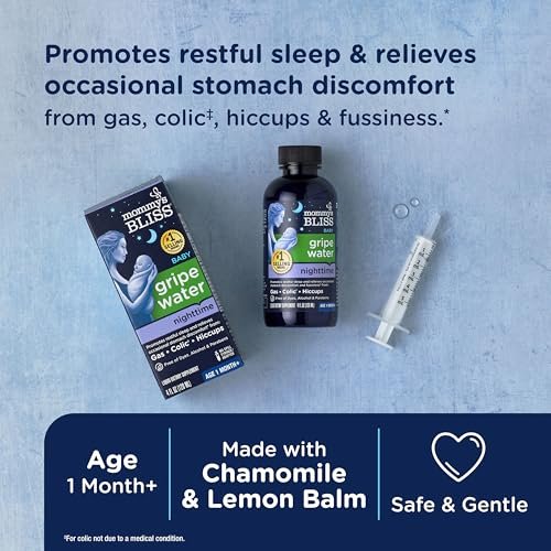 Mommy's Bliss Gripe Water Night Time, Infant Gas & Colic Relief, Gentle & Safe, 2 Weeks+, 4 FL OZ Bottle (Pack of 1)