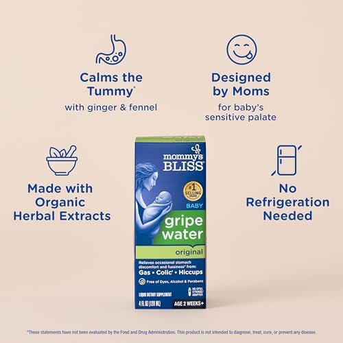 Mommy's Bliss Gripe Water Original, Infant Gas & Colic Relief, Gentle & Safe, 2 Weeks+, 4 Fl Oz (Pack of 1)