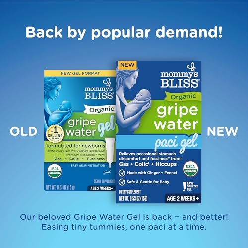 Mommy's Bliss Organic Gripe Water Pacifier Gel for Newborns, Relieves Occasional Stomach Discomfort from Gas, Colic & Fussiness*, Age 2 Weeks +, 0.53 Oz (45 Servings)