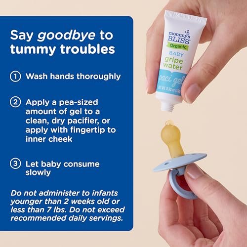 Mommy's Bliss Organic Gripe Water Pacifier Gel for Newborns, Relieves Occasional Stomach Discomfort from Gas, Colic & Fussiness*, Age 2 Weeks +, 0.53 Oz (45 Servings)