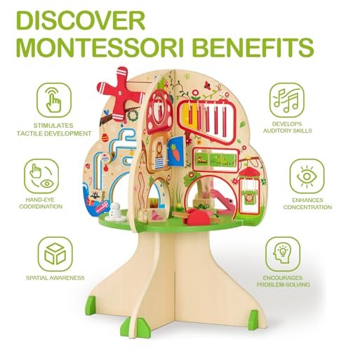 Monläurd® Wooden Tree Activity Center, Activity Center for Baby, Sensory Table for Toddlers 1-3, Activity Cube, Activity Table, Daycare Furniture, Daycare Essentials, Montessori Busy Board