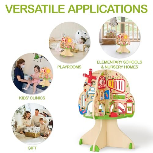 Monläurd® Wooden Tree Activity Center, Activity Center for Baby, Sensory Table for Toddlers 1-3, Activity Cube, Activity Table, Daycare Furniture, Daycare Essentials, Montessori Busy Board