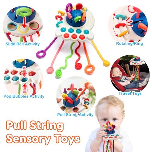 Montessori Baby Toys 6-12-18 Months, Infant Pull String Stacking Cups Shape Sorter Blocks Toy 6 7 8 9 10 11 12 M+ Sensory Development Learning Toy 6-9 9-12 Months Birthday Gift for 1 Year Old Boy Girl
