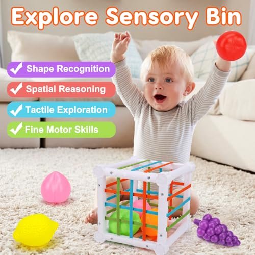Montessori Baby Toys 6-12-18 Months, Infant Pull String Stacking Cups Shape Sorter Blocks Toy 6 7 8 9 10 11 12 M+ Sensory Development Learning Toy 6-9 9-12 Months Birthday Gift for 1 Year Old Boy Girl