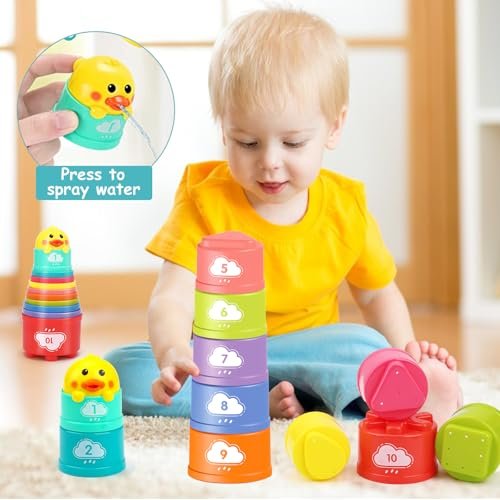 Montessori Baby Toys 6-12-18 Months, Infant Pull String Stacking Cups Shape Sorter Blocks Toy 6 7 8 9 10 11 12 M+ Sensory Development Learning Toy 6-9 9-12 Months Birthday Gift for 1 Year Old Boy Girl