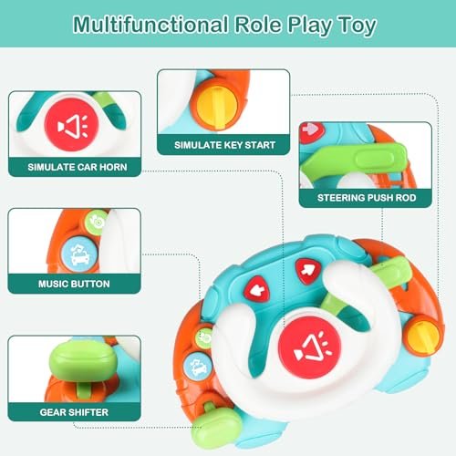 Montessori Early Learning Infant Toys 6 8 12 18 Months, Baby Musical Toys,Steering Wheel Toy with Sound and Lights,1st Birthday Gifts for Boys,Sensory Toys for Toddlers 1-3 Years Old