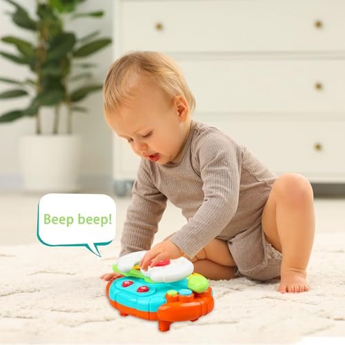 Montessori Early Learning Infant Toys 6 8 12 18 Months, Baby Musical Toys,Steering Wheel Toy with Sound and Lights,1st Birthday Gifts for Boys,Sensory Toys for Toddlers 1-3 Years Old