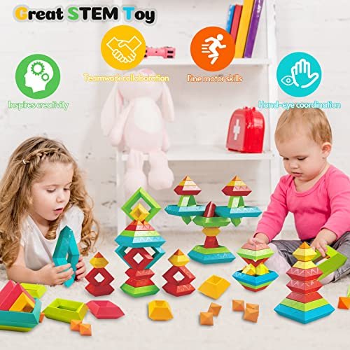 Montessori Toddler Toys for Ages 2-4, 60 PCS Stacking Building Toys Blocks Kids Sensory Toys for Toddlers 1-3 3-5, Preschool Learning Activities Stem Educational Pyramid Gifts for Boys Girls