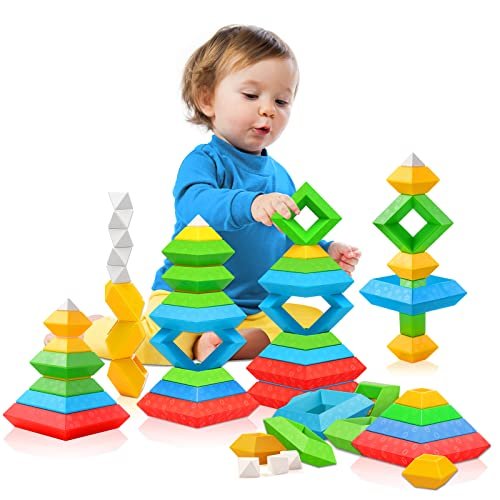 Montessori Toys for 1 2 3 4 Year Old Boys Girls Toddlers Preschool Learning Activities 30Pcs Building Blocks Stacking Educational Toys STEM Sensory Gifts for Kids Age 1-2 2-4