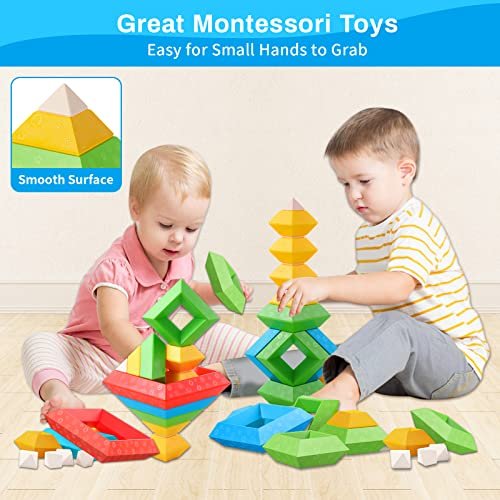 Montessori Toys for 1 2 3 4 Year Old Boys Girls Toddlers Preschool Learning Activities 30Pcs Building Blocks Stacking Educational Toys STEM Sensory Gifts for Kids Age 1-2 2-4