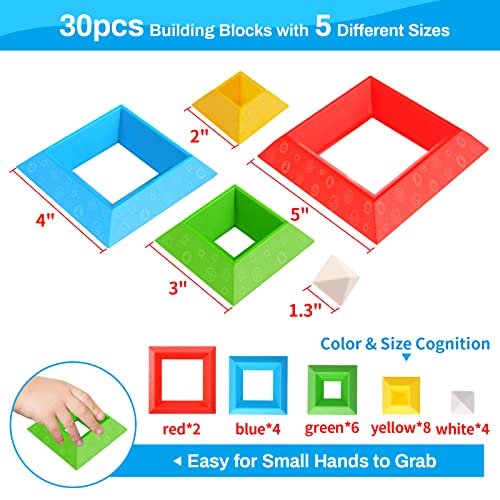 Montessori Toys for 1 2 3 4 Year Old Boys Girls Toddlers Preschool Learning Activities 30Pcs Building Blocks Stacking Educational Toys STEM Sensory Gifts for Kids Age 1-2 2-4
