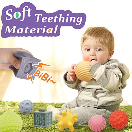 Montessori Toys for Babies,Soft Stacking Building Blocks Rings Balls Sets,3 in 1 Baby Toy Bundle,Sensory Toy for 6-12 Months, Soft Teething Toys for Babies,Baby Gifts for Boy Girl