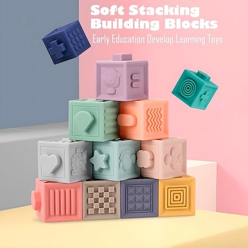 Montessori Toys Soft Stacking Building Blocks Rings Balls Sets 3 in 1 Baby Toys Bundle for Babies 6-12 Months Sensory for Toddlers 1-3 Teething Bath for Infants Learning Toy