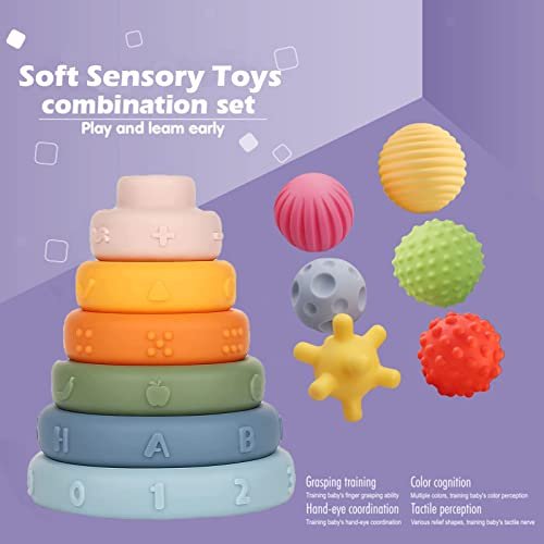 Montessori Toys Soft Stacking Building Blocks Rings Balls Sets 3 in 1 Baby Toys Bundle for Babies 6-12 Months Sensory for Toddlers 1-3 Teething Bath for Infants Learning Toy