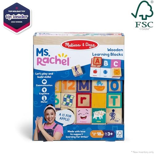Ms. Rachel Melissa & Doug Letter, Number, and Game Wooden Learning Blocks with Activity Cards for Girls and Boys Toddlers Ages 18 Months+ - FSC-Certified