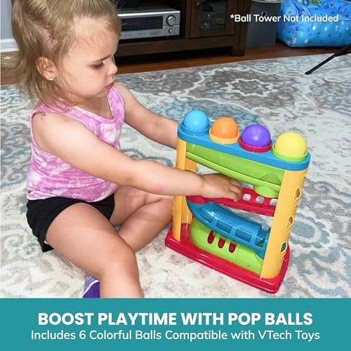 Multi-Colored Replacement 6 Ball Set for VTech Pop-a-Balls Push and Pop Bulldozer Toy - Vibrant, Colorful Balls Compatible with Vtech Bulldozer Ball Popper Toy
