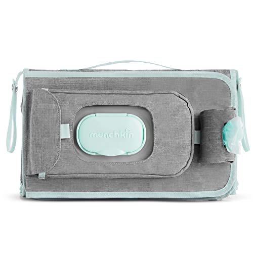 Munchkin Portable Changing Pad – Lightweight and Compact Baby Diaper Changing Mat with Silver-Ion Technology, Includes 12 Diaper Disposal Bags, Grey
