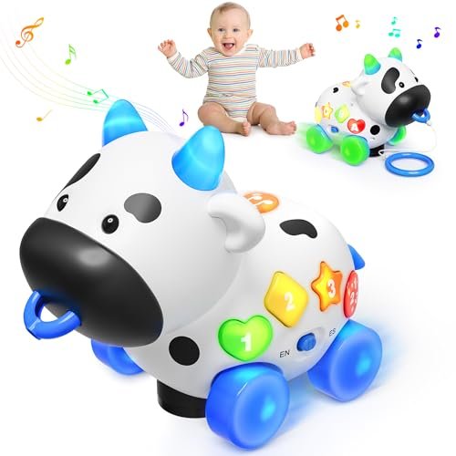 Musical Toys for 1 Year Old Boy Girl, Bilingual Cow Baby Toy for 6-12-18 Months, 1st Birthday Boy Gifts, Learning Educational for 1 Year Old Toddlers, Help Crawling Walking 7 8 9 Month
