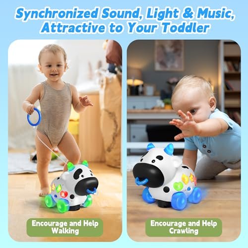 Musical Toys for 1 Year Old Boy Girl, Bilingual Cow Baby Toy for 6-12-18 Months, 1st Birthday Boy Gifts, Learning Educational for 1 Year Old Toddlers, Help Crawling Walking 7 8 9 Month