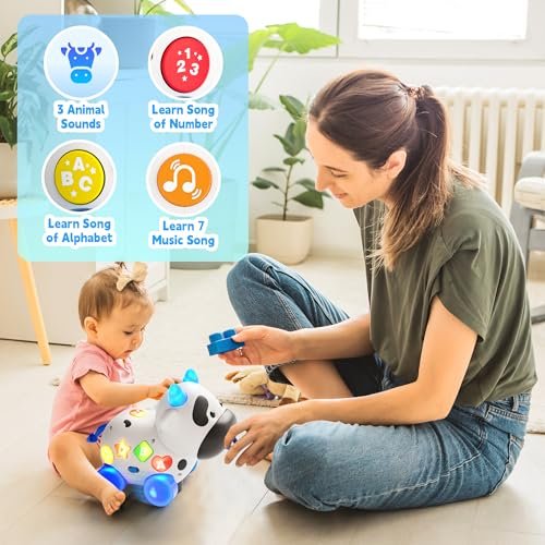 Musical Toys for 1 Year Old Boy Girl, Bilingual Cow Baby Toy for 6-12-18 Months, 1st Birthday Boy Gifts, Learning Educational for 1 Year Old Toddlers, Help Crawling Walking 7 8 9 Month