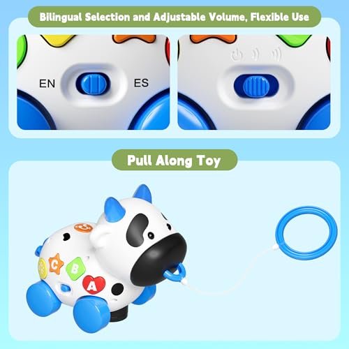 Musical Toys for 1 Year Old Boy Girl, Bilingual Cow Baby Toy for 6-12-18 Months, 1st Birthday Boy Gifts, Learning Educational for 1 Year Old Toddlers, Help Crawling Walking 7 8 9 Month
