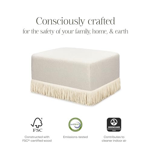 Namesake Crawford Gliding Ottoman in Rose Boucle with Ivory Tassel Fringe, GREENGUARD Gold and CertiPUR-US® Certified, No Assembly Required