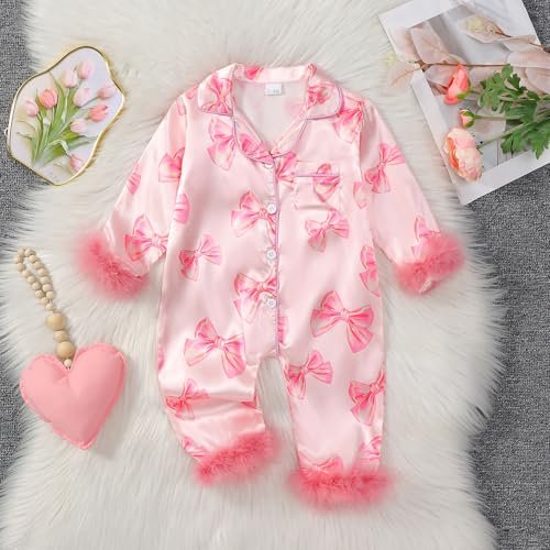 Newborn Baby Girl Pajamas Long Sleeve Romper One Piece Jumpsuit Button Down Nightgown Infant Silk Pjs Baby Sleepwear