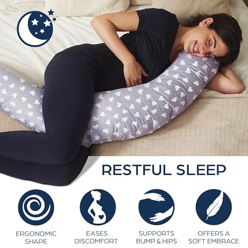 Niimo XXL Pregnancy Pillow & Baby Feeding Pillow - 2022 Double Platinum Winning Maternity Pillow, 100% Cotton Pregnancy Pillow Cover, Machine-Washable Pregnancy Body Pillow, Pregnancy Must Haves
