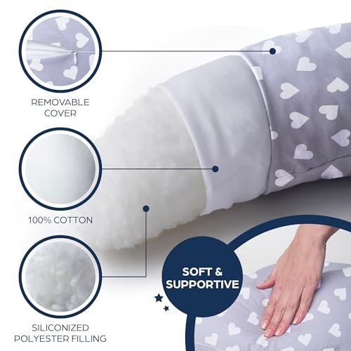 Niimo XXL Pregnancy Pillow & Baby Feeding Pillow - 2022 Double Platinum Winning Maternity Pillow, 100% Cotton Pregnancy Pillow Cover, Machine-Washable Pregnancy Body Pillow, Pregnancy Must Haves