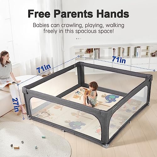 No Assembly Foldable Baby Playpen for Infants & Toddlers, Extra Large Portable Playard with Breathable Mesh, Compact Travel Play Yard Indoor Outdoor Safety Gate Instant Setup Play Pen