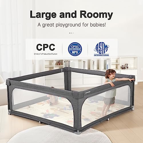 No Assembly Foldable Baby Playpen for Infants & Toddlers, Extra Large Portable Playard with Breathable Mesh, Compact Travel Play Yard Indoor Outdoor Safety Gate Instant Setup Play Pen