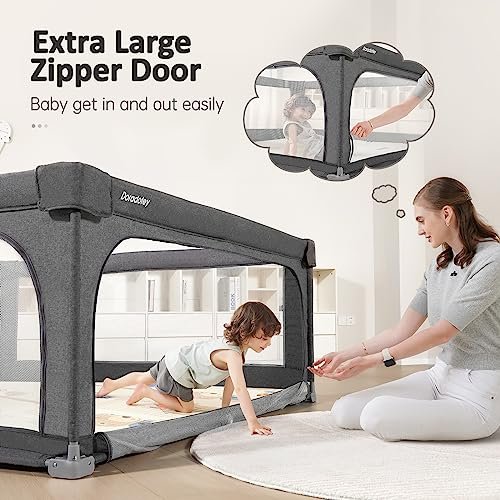 No Assembly Foldable Baby Playpen for Infants & Toddlers, Extra Large Portable Playard with Breathable Mesh, Compact Travel Play Yard Indoor Outdoor Safety Gate Instant Setup Play Pen