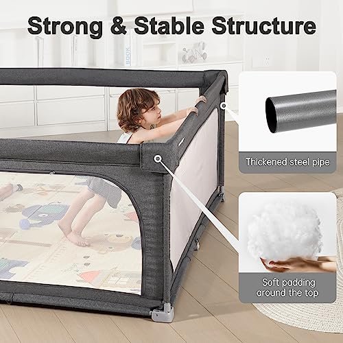 No Assembly Foldable Baby Playpen for Infants & Toddlers, Extra Large Portable Playard with Breathable Mesh, Compact Travel Play Yard Indoor Outdoor Safety Gate Instant Setup Play Pen