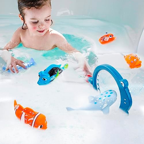No Hole Mold Free Bath Toys for Toddlers 1-3, Water Toys for 6-12 Months Infants with Storage Bag, Baby Shark Toys for Pool, Bathtub, Beach, Shower, Tub, Kids Boys Girls Gifts