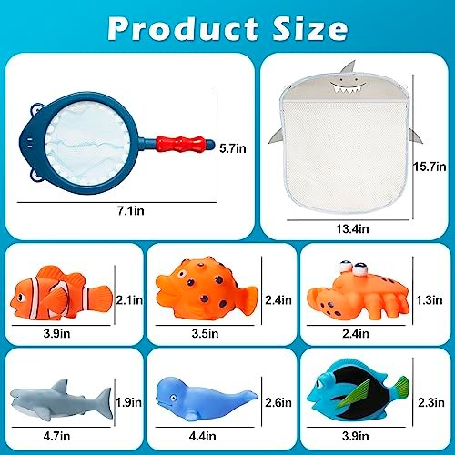 No Hole Mold Free Bath Toys for Toddlers 1-3, Water Toys for 6-12 Months Infants with Storage Bag, Baby Shark Toys for Pool, Bathtub, Beach, Shower, Tub, Kids Boys Girls Gifts