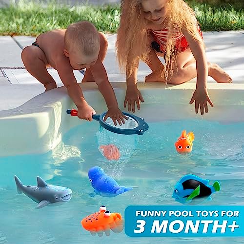 No Hole Mold Free Bath Toys for Toddlers 1-3, Water Toys for 6-12 Months Infants with Storage Bag, Baby Shark Toys for Pool, Bathtub, Beach, Shower, Tub, Kids Boys Girls Gifts