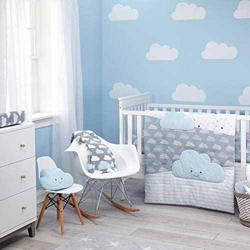 NoJo Little Love - Plush Happy Cloud Shaped Decorative Pillow, Decorative Nursery Pillow, Playroom Décor, Cute Throw Pillows, Blue, Silver