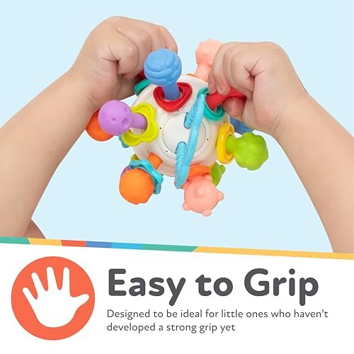 Nuby Twist Ball Teether Activity Toy with Rattle and Fun Bright Colors - Montessori Sensory Toy Develops Fine Motor Skills - 3 + Months