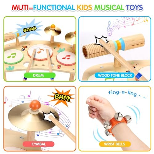 OATHX Kids Drum Set - 11 in 1 Musical Instruments for Toddlers Baby Preschool Educational Musical Toys, Montessori Toys for Kids Ages 1-6