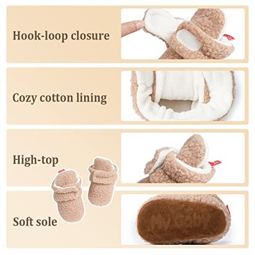 ohsofy Newborn Baby Cotton Booties Stay On Slipper Winter Warm Soft Shoes Non-Skid Infant Ankle Boots Crib Shoes