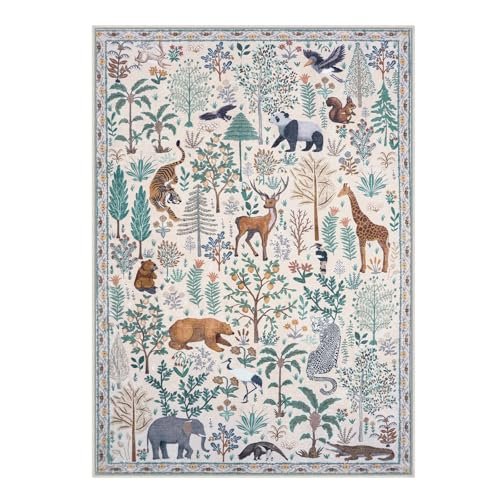 OJIA Jungle Print Washable Area Rugs 5x7, Soft Modern Rugs for Living Room Ultra-Thin Non-Shedding Bedroom Rug, Stain Resistant Neutral Area Rug Large Carpet for Dining Room Kids Nursery Playroom