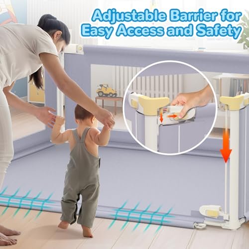 Omzer Baby Playpen 71x59inch: Large Adjustable Height Playpen for Babies and Toddlers - Indoor Safety Baby Fence with Soft Breathable Mesh - Play Pen for Babies 6-12 Months with Child Lock