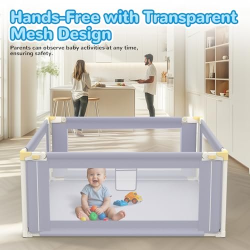 Omzer Baby Playpen 71x59inch: Large Adjustable Height Playpen for Babies and Toddlers - Indoor Safety Baby Fence with Soft Breathable Mesh - Play Pen for Babies 6-12 Months with Child Lock