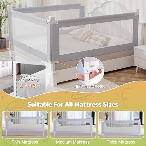 omzer King Bed Rail for Toddlers - Foldable Baby Bed Rail Guard with Child Lock Height Adjustable Bed Safety Rails for Children Bed Rail for King Size Bed - 3 Pack, 78.7x78.7x74.7”