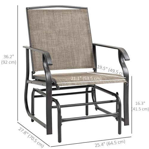 Outsunny 2 Piece Glider Set, Outdoor Swing Chairs, Patio Rocking Armchairs with Breathable Mesh Fabric, Steel Frame for Garden, Backyard, Patio, Dark, Brown/Khaki