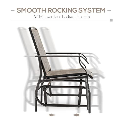 Outsunny 2 Piece Glider Set, Outdoor Swing Chairs, Patio Rocking Armchairs with Breathable Mesh Fabric, Steel Frame for Garden, Backyard, Patio, Dark, Brown/Khaki