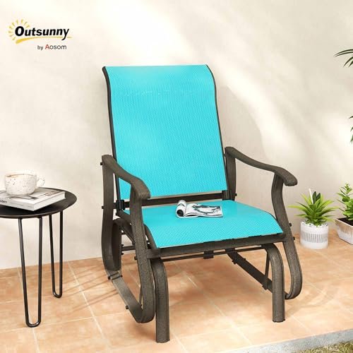 Outsunny Outdoor Glider Chair, Gliders for Outside Patio with Steel Frame and Mesh Fabric for Backyard, Garden, and Porch, Blue
